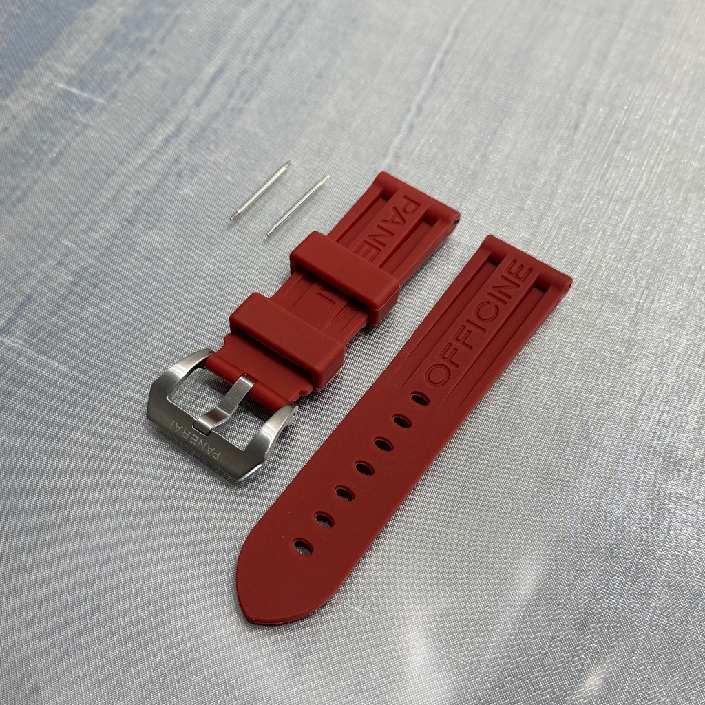 New Panerai Rubber Strap 24mm W Buckle  Extra Rods In Dark Red